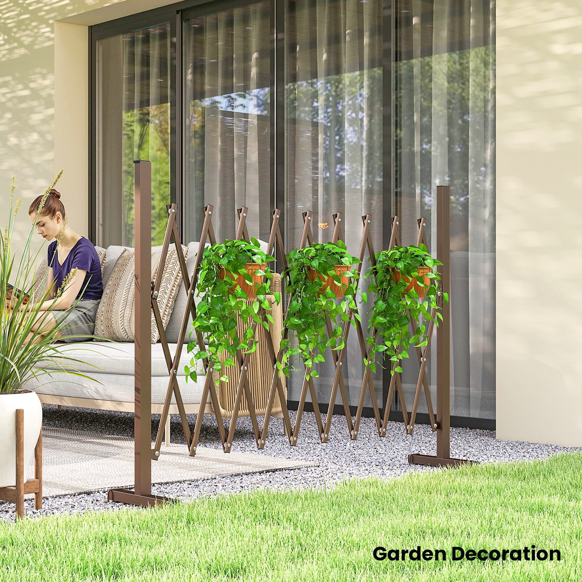 Outsunny Expanding Trellis Fence, Freestanding Movable Fence, Foldable Garden Screen Panel, 250 x 103.5 cm, Dark Brown 