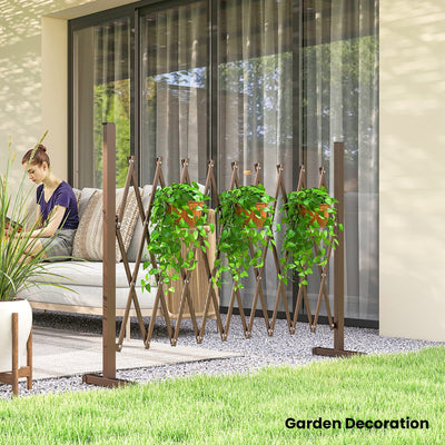 Outsunny Expanding Trellis Fence, Freestanding Movable Fence, Foldable Garden Screen Panel, 250 x 103.5 cm, Dark Brown 