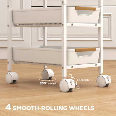 HOMCOM 5-Tier Storage Trolley on Wheels - White 