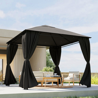 Outsunny 4 Pack Replacement Gazebo Curtains Privacy Panel for Most 3 x 3 m Gazebo, Outdoor Shelter Sidewalls, Dark Grey 