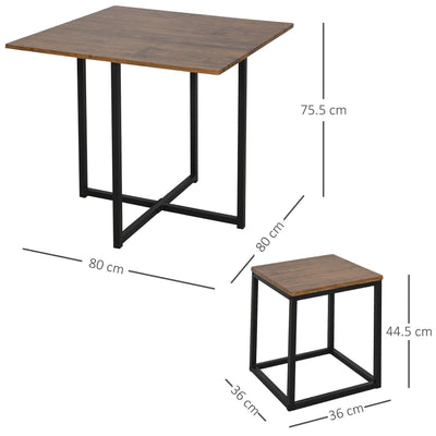 HOMCOM 5 Piece Dining Table and Chairs Set 4, Industrial Space Saving Table and Chairs with Metal Frame, Square Kitchen Table and Stools for Dining Room, Brown 
