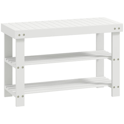 HOMCOM Two Shelf Bamboo Shoe Storage Bench - White 