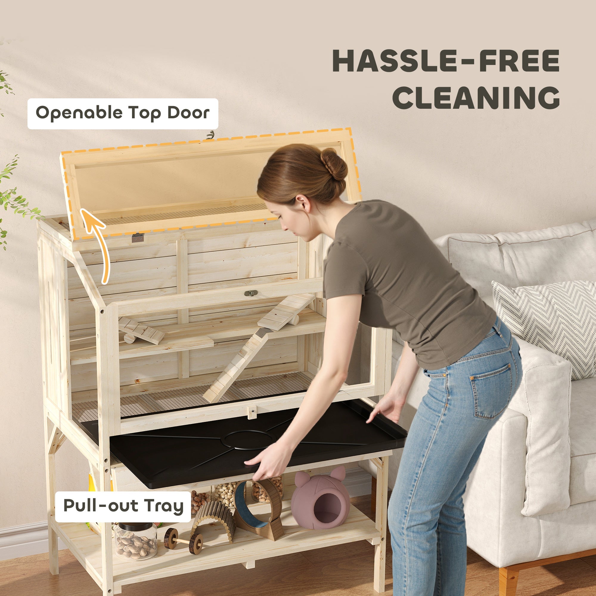 PawHut 2 Tier Wooden Hamster Cage with Shelf and Openable Top 