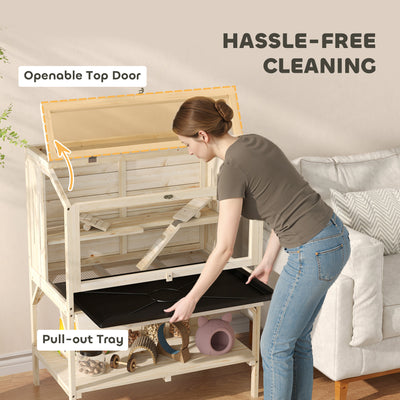 PawHut 2 Tier Wooden Hamster Cage with Shelf and Openable Top 