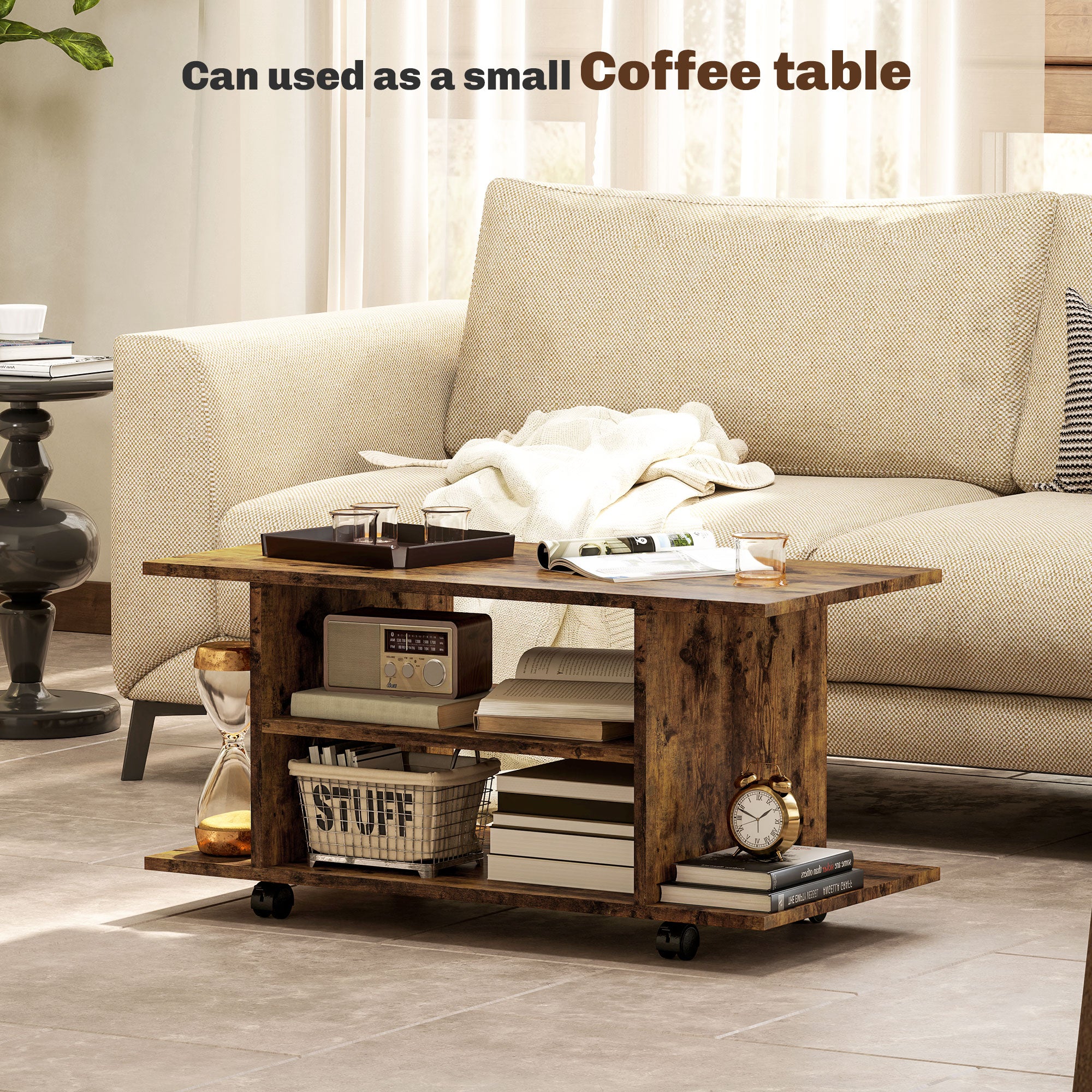 HOMCOM Modern TV Cabinet Stand Storage Shelves Table Mobile Bedroom Furniture Bookshelf Bookcase Rustic Brown 