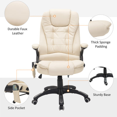 HOMCOM Executive Office Chair with Massage and Heat, High Back PU Leather Massage Office Chair with Adjustable Height, Beige 