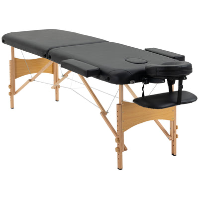 HOMCOM Portable Massage Bed, Folding Spa Beauty Massage Table with 2 Sections, Carry Bag and Wooden Frame, Black 