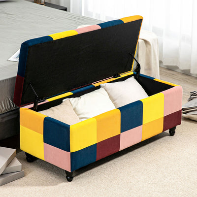 HOMCOM 114 x 47 x 47cm Velvet Storage Ottoman, Button-tufted Footstool Box, Toy Chest with Lid for Living Room, Bedroom, Multicoloured 