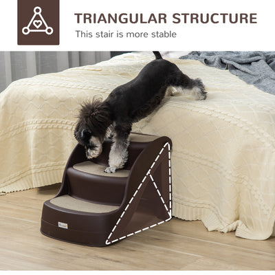 PawHut Foldable Pet Stairs Portable Dog Steps 3-Step Design with Non-slip Mats for High Beds, Sofas, 49 x 38 x 38 cm, Brown 
