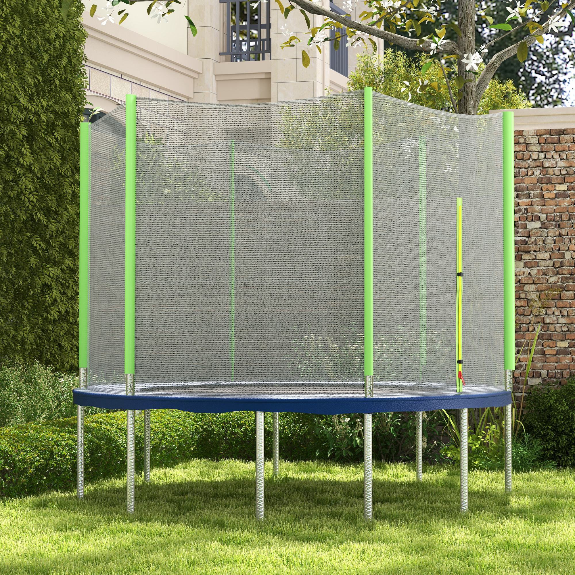 SPORTNOW 8ft Trampoline Net Replacement with 6 Plastic Pole Covers, Weather-Resistant Trampoline Netting Replacement with Zipped Entrance, Poles Not Included, Green 