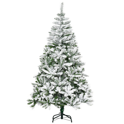 HOMCOM 6 Ft Snow Flocked Artificial Christmas Tree Xmas Pine Tree with Realistic Branches, Auto Open and Steel Base, Green 