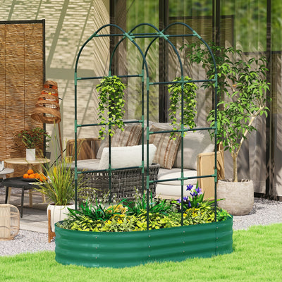 Outsunny Galvanised Raised Garden Bed with Arched Trellis, 5 x 3 x 6ft Metal Raised Bed for Garden with Open Bottom, Green 