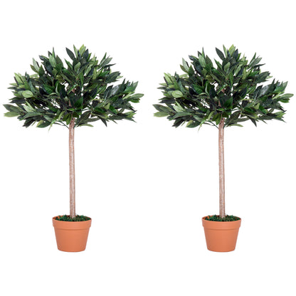 Outsunny 3ft Artificial Olive Tree Indoor Plant Greenery for Home Office Potted in An Orange Pot Set of 2 