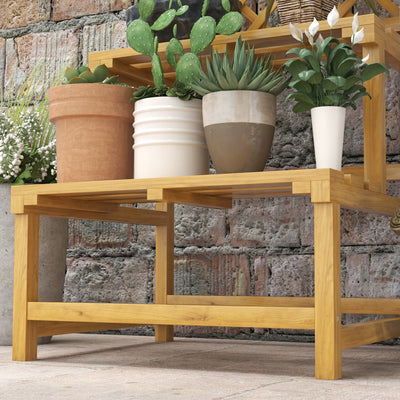 Outsunny Wooden Plant Stand, with Trellis - Natural Finish 