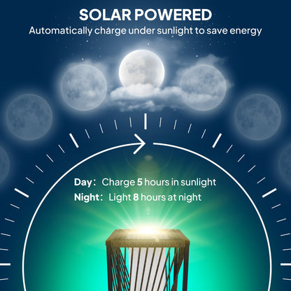 Outsunny Garden Rattan Lamp, 77 cm Tall Solar Rattan Floor Lamp, Solar Garden Light with Auto On/Off LED Lights, IP44 Waterproof for Outdoor, Porch, Pathway, Deck, Grey 