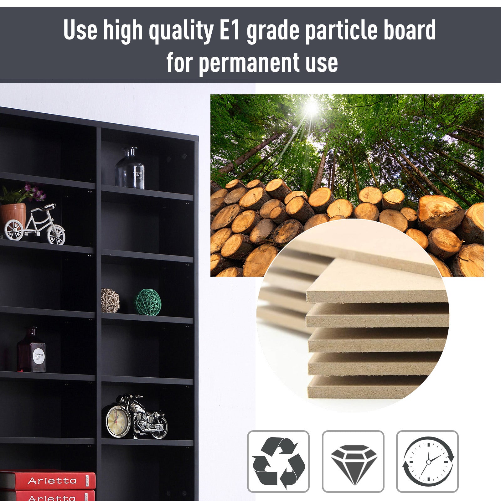 HOMCOM 1116 CD/ 528 DVD Storage Shelf Rack Media Storage Unit Shelves Racks Wooden Display Unit with 10 Adjustable Shelves, Black 