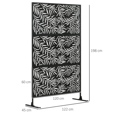Outsunny Decorative Privacy Screen with Stand, 6.5FT Freestanding Metal Outdoor Divider, Decorative Privacy Panel with Expansion Screws for Garden Patio Pool Hot Tub, Willow Branch Style, Black 