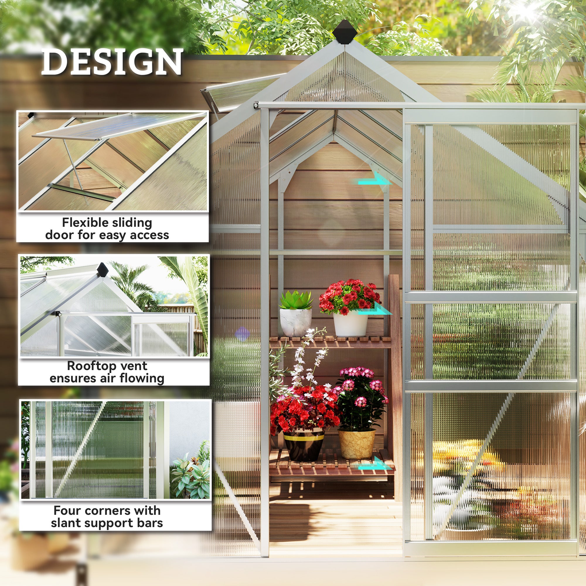Outsunny 6 x 8ft Walk-In Greenhouse, with Sliding Door - Clear 