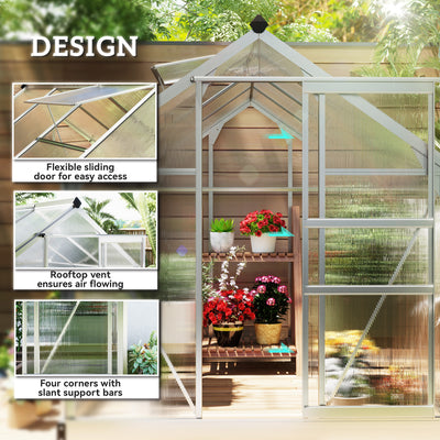 Outsunny 6 x 8ft Walk-In Greenhouse, with Sliding Door - Clear 