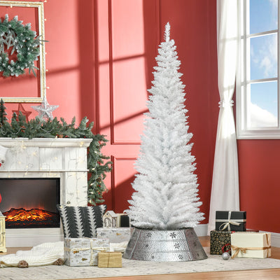 HOMCOM 6ft Unlit Artificial Christmas Tree, Pencil Slim Xmas Tree with Solid Stand and Realistic Branches, White 