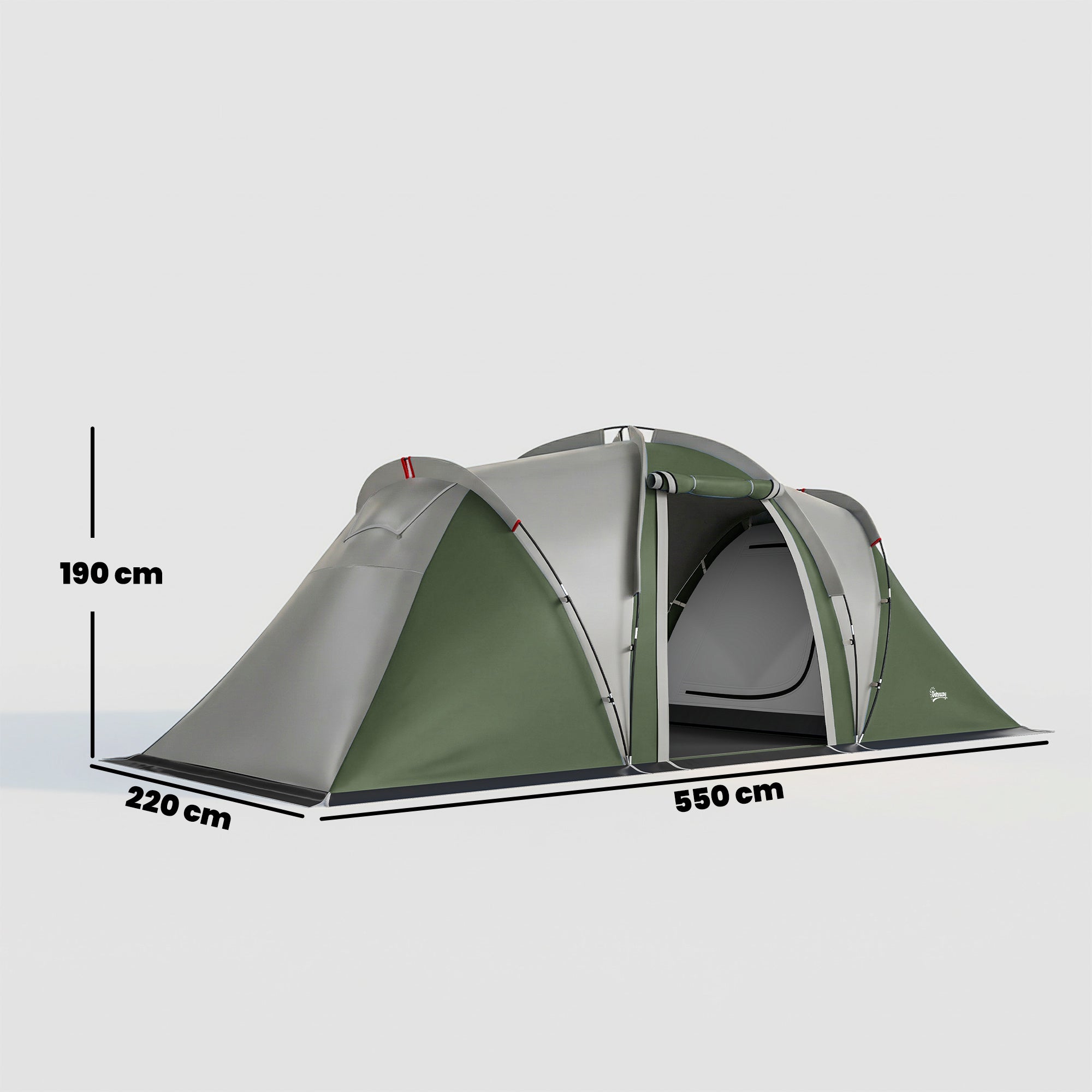 Outsunny Family Camping Tent 3000mm Waterproof Windproof Tunnel Tent 8-12 Person Two Bedrooms Green 