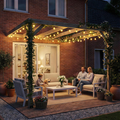 Outsunny Lean-To Wooden Pergola Kit, Decorative Garden Gazebo with Stable Structure and Concrete Anchors, 2.4 x 2.4m, Light Brown 