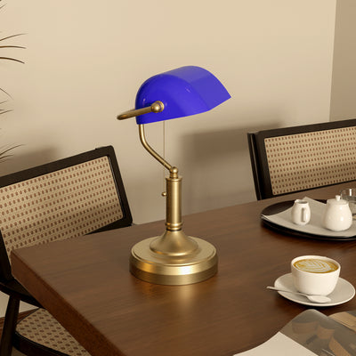 HOMCOM Banker's Desk Lamp with Antique Bronze Tone Base, Table Lamp with Blue Glass Shade for Home Office, Blue 