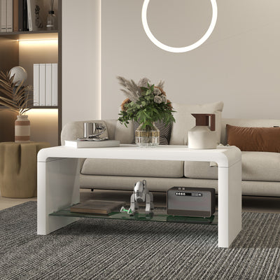 HOMCOM Curved Two-Tier Coffee Table - High Gloss White 