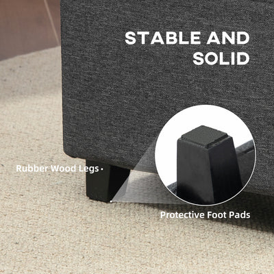 HOMCOM Square Footstool, Small Ottoman with Side Pocket, Linen Fabric Footrest Foot Stool with Rubber Wood Legs and Padded Seat for Living Room, Bedroom, Entryway, 35 x 35 x 35cm, Grey 
