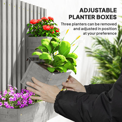Outsunny Wall-mounted Wooden Garden Planters with Trellis, Drainage Holes and 3 Planter Boxes for Patio, Grey 