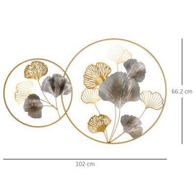 HOMCOM 3D Metal Wall Art Modern Ginkgo Leaves Hanging Wall Sculptures Home Decor for Living Room Bedroom Dining Room, Gold 