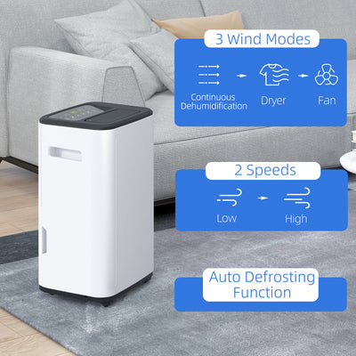 HOMCOM 6000mL Portable Dehumidifier with 24H Timer, 3 Dehumidifying Modes, 20L/Day, for Home Laundry Basement 