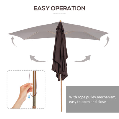 Outsunny 2 x 3m Wooden Garden Parasol Umbrella Outdoor Sun Shade Canopy, Dark Coffee 