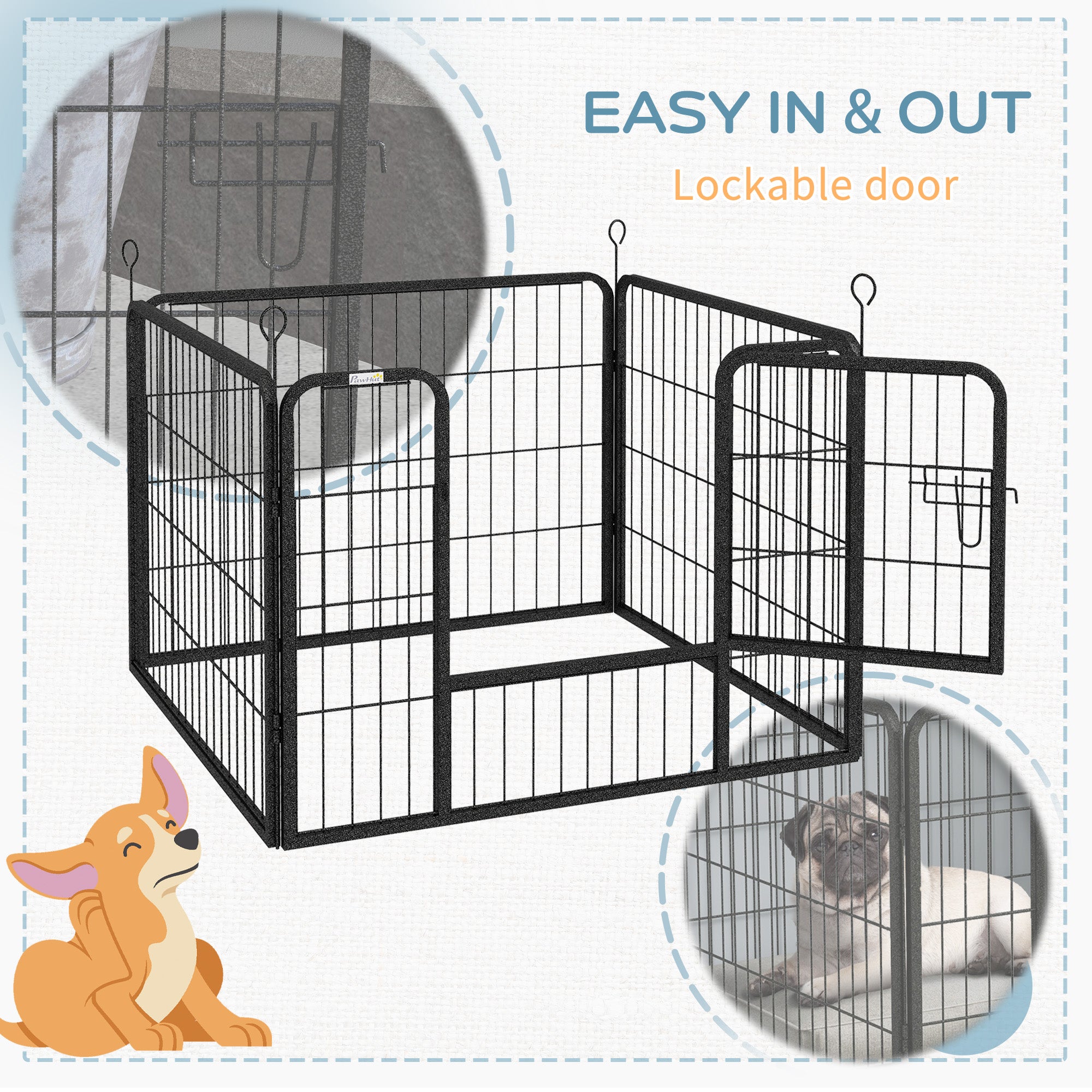 PawHut Heavy Duty Dog Playpen, 4 Panel Puppy Pen, Foldable Dog Kennel Both Indoor Outdoor Use Collapsible Design 82L x 82W x 60H (cm) 