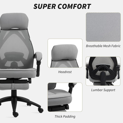 Vinsetto Office Chair with Footrest, High Back Swivel Desk Chair with Adjustable Height and Headrest for Home Office, Dark Grey 