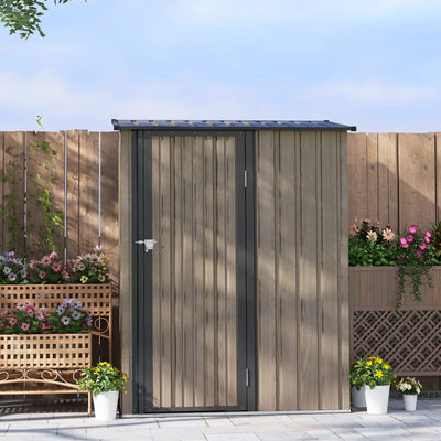 Outsunny 5ft x 3ft Metal Garden Storage Shed, Outdoor Tool Shed with Sloped Roof, Lockable Door for Tools, Equipment, Light Grey 