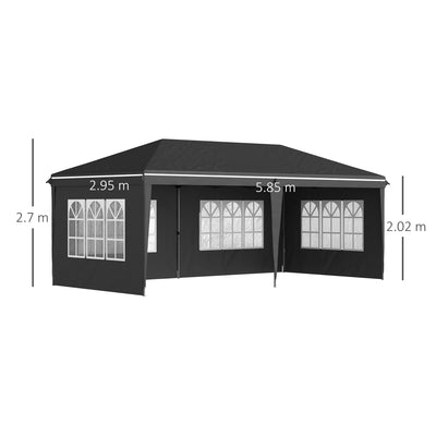 Outsunny 3 x 6m Pop-Up Gazebo, with Removable Walls - Black 