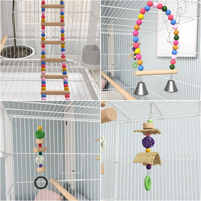 PawHut Bird Cage w/ Stand, Toys, Accessories, for Canaries, Finches, White 