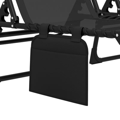 Outsunny Portable Sun Lounger Set of 2, Folding Camping Bed Cot, Reclining Lounge Chair 5-position Adjustable Backrest with Side Pocket, Pillow for Patio Garden Beach Pool, Black 