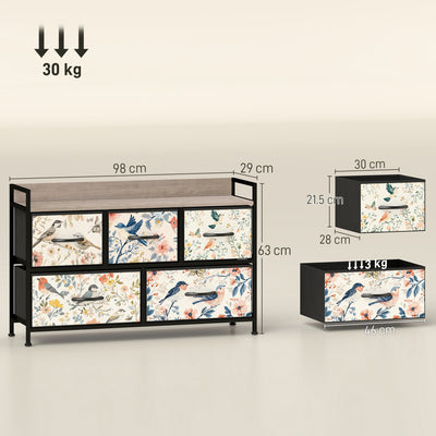 HOMCOM 5-Drawer Chest of Drawers - White 