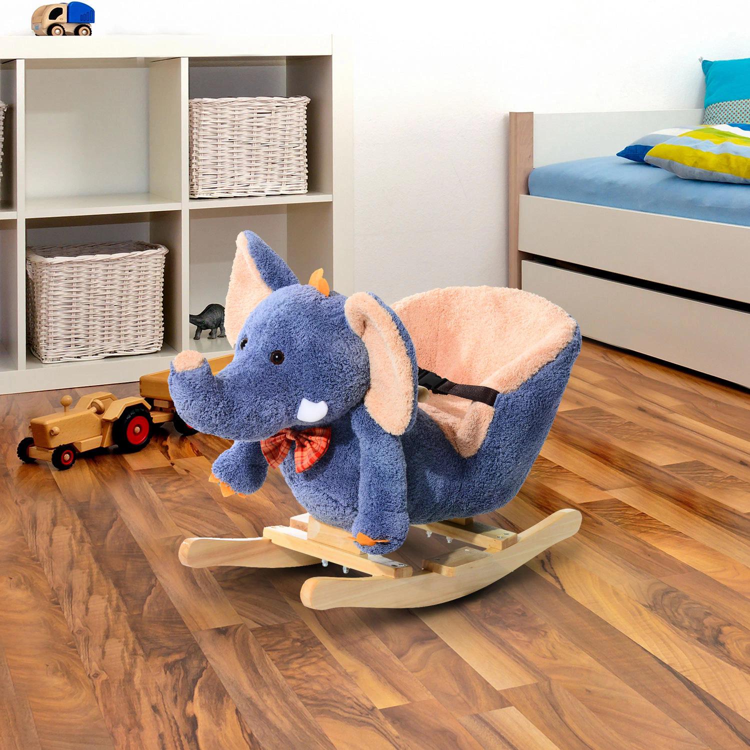 HOMCOM Children Rocking Seat with Sound, Elephant-Blue/Beige 