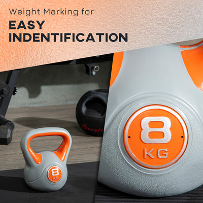 SPORTNOW Kettlebell, 8kg Kettle Bells with Handle for Home Gym Weight Lifting and Strength Training, Orange and Grey 