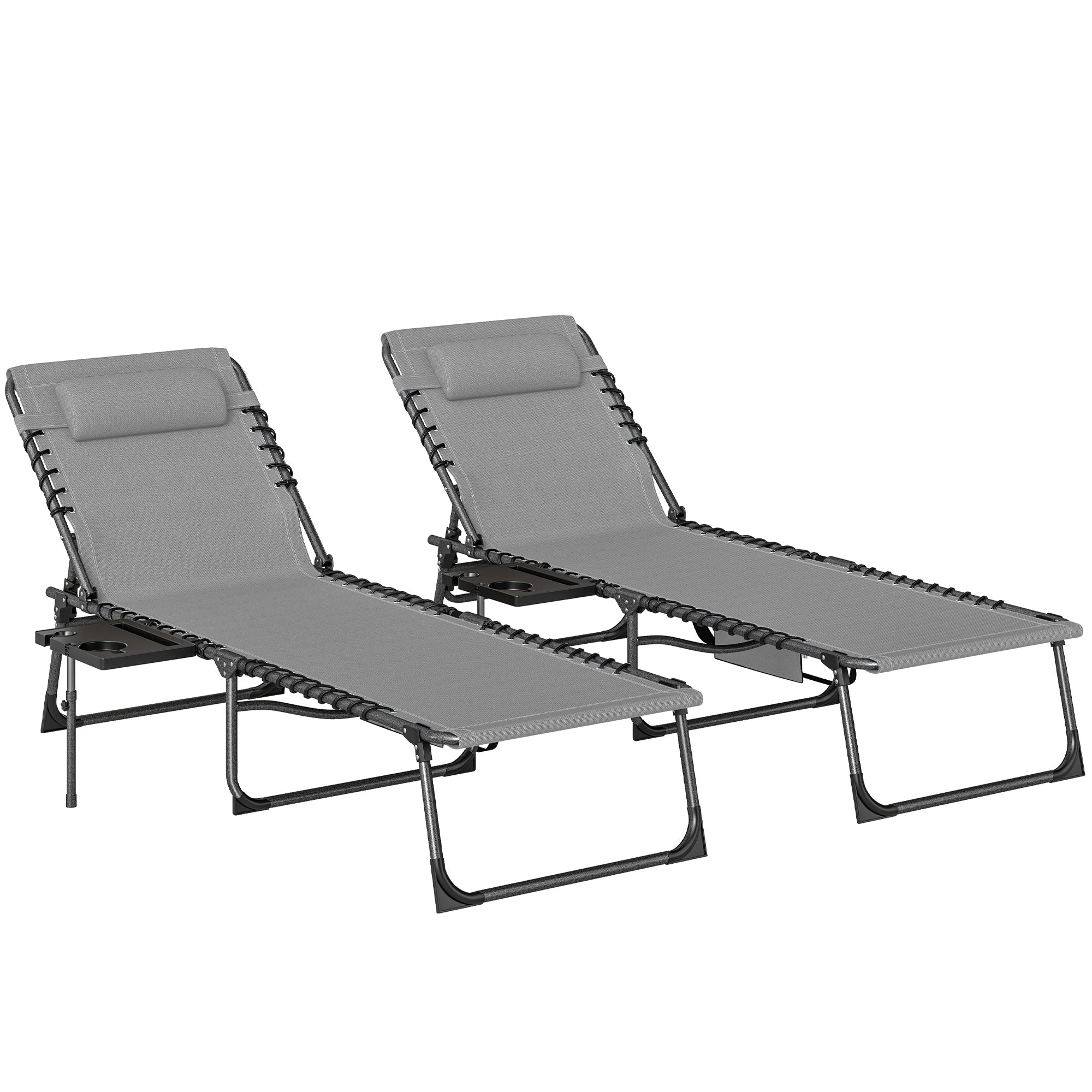 Outsunny Five-Position Reclining Sun Loungers Set of 2 - Grey 