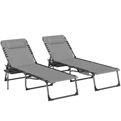Outsunny Five-Position Reclining Sun Loungers Set of 2 - Grey 