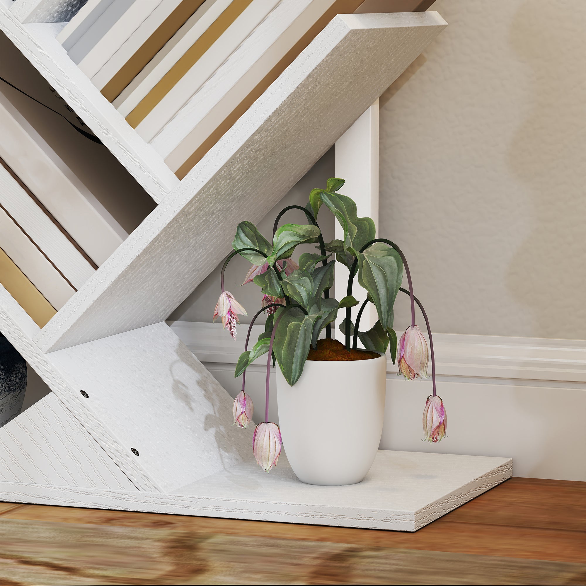 HOMCOM 9-Tier Tree Bookshelf, Industrial Free Standing Bookcase with Steel Frame, Display Storage White 