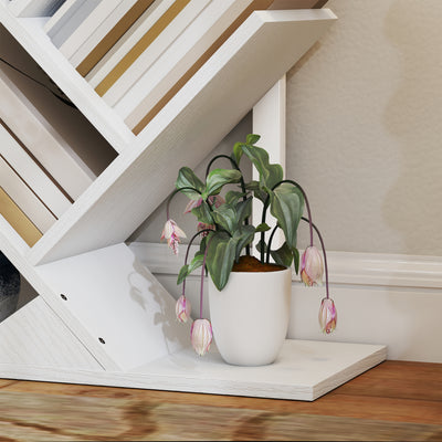 HOMCOM 9-Tier Tree Bookshelf, Industrial Free Standing Bookcase with Steel Frame, Display Storage White 