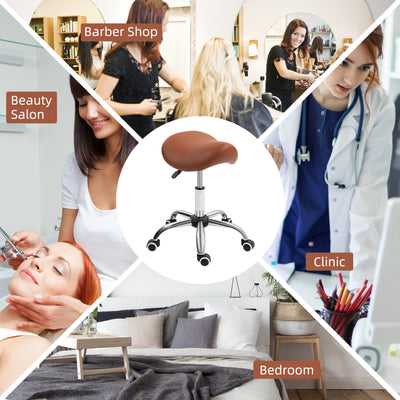 HOMCOM Saddle Stool, Height Adjustable Salon Chair for Massage Spa, Faux Leather, Brown 