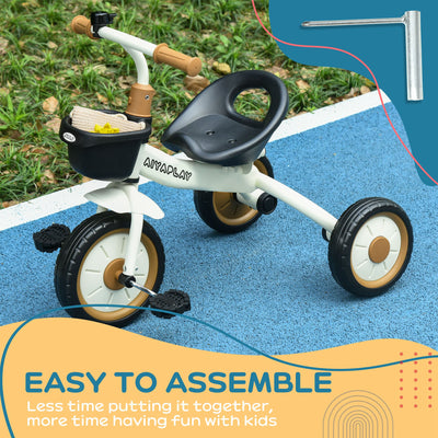 AIYAPLAY Kids Trike, Tricycle, with Adjustable Seat, Basket, Bell, for Ages 2-5 Years - White 