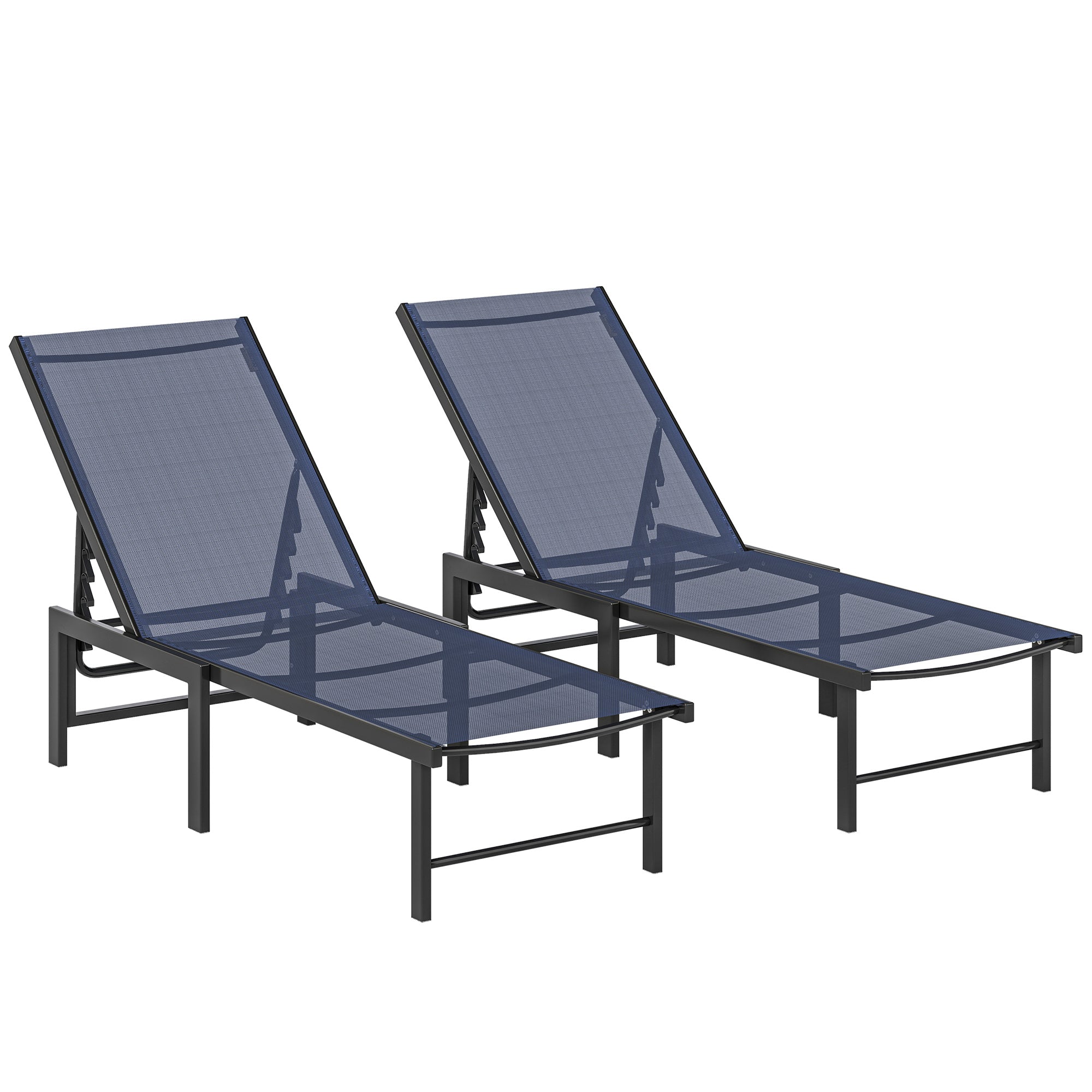 Outsunny Set of Two Reclining Sun Loungers - Dark Blue 