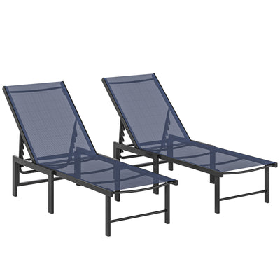 Outsunny Set of Two Reclining Sun Loungers - Dark Blue 